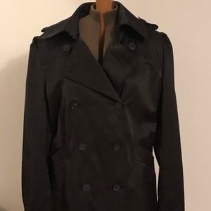 DKNY Black satin trench coat with wool lining